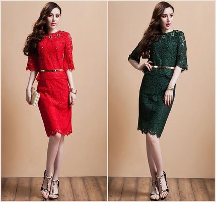 Cổ kim loại Belt kim cương hai chiếc váy prom mảnh cườm ren váy, đỏ / đen