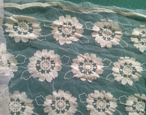 Tinh khiết bông organza thêu hoa ren vải may Eco thân thiện