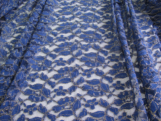 Royal Blue bông Nylon vàng kim Crochet ren vải theo sân