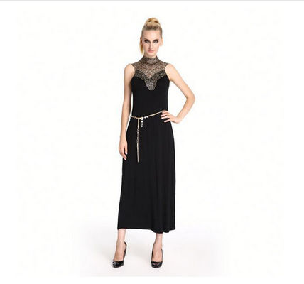 Ren Ruffle cổ tay Sexy Womens Cocktail Dresses Ankle Length