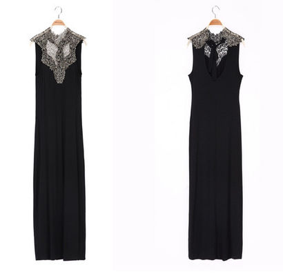 Ren Ruffle cổ tay Sexy Womens Cocktail Dresses Ankle Length