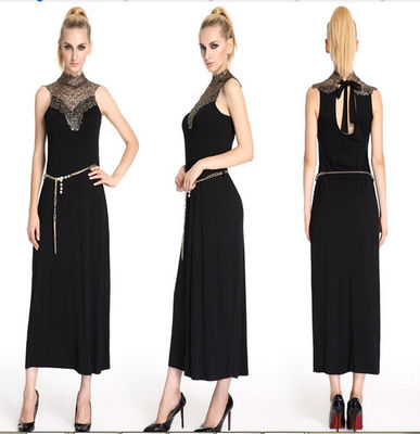 Ren Ruffle cổ tay Sexy Womens Cocktail Dresses Ankle Length