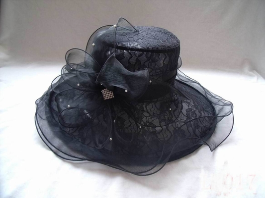 Giáo Hội Đen Ladies Organza Hat Với ​​ren vải, Pearl Buckle Đối với Đảng, dịp đặc biệt