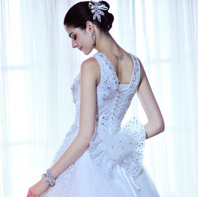 Luxury Beaded Rhinestone váy cưới, phụ nữ vải tuyn sưng húp váy cưới