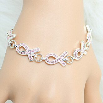 Thời trang bện kim loại pha lê Breast Cancer Awareness Bracelet Đối với phụ nữ