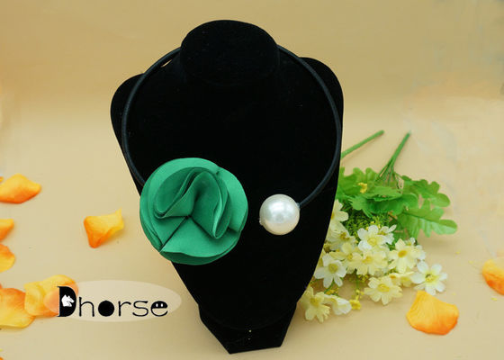 Xanh Vải hoa Big Pearl Handmade Beaded Dây chuyền, vòng cổ cổ áo đính cườm
