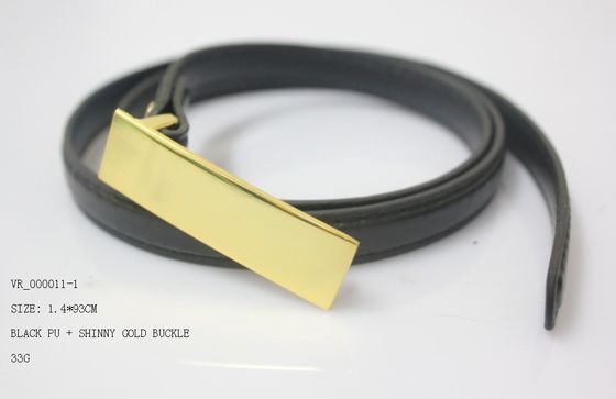 Đen PU dây vải cho phụ nữ / 1.4cm nữ eo thắt lưng, shinny vàng Nickle Buckle