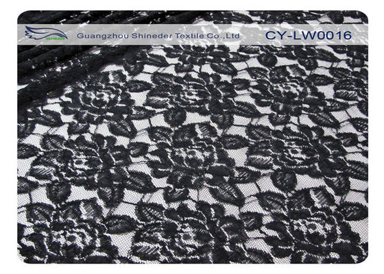 Hoa màu đen bông vải ren Nylon, 65% Nylon + 35% Cotton CY-LW0016