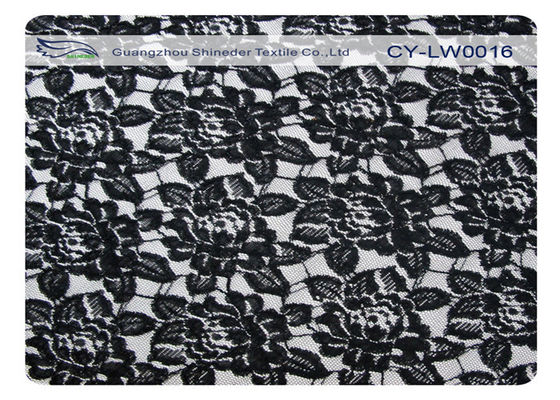 Hoa màu đen bông vải ren Nylon, 65% Nylon + 35% Cotton CY-LW0016